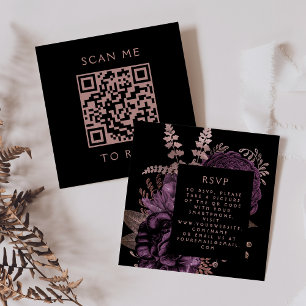 Budget Moody Floral Lila Rosen Gold QR Code RSVP Begleitkarte