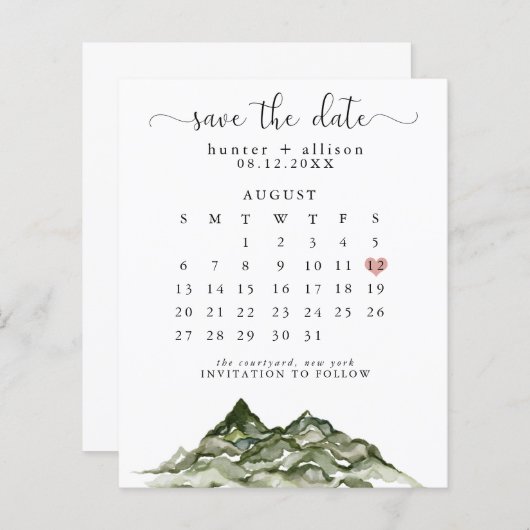 Budget Mountain Save the Date Calendar (Vorne/Hinten)
