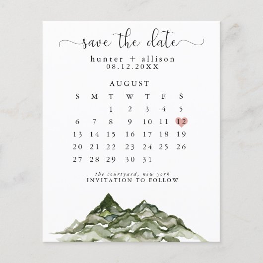 Budget Mountain Save the Date Calendar (Vorderseite)