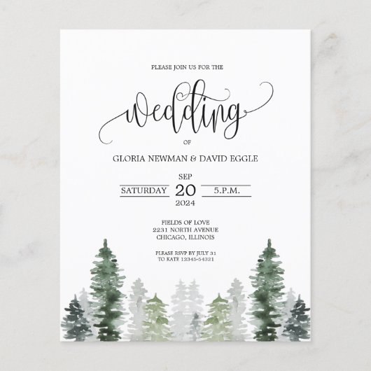 Budget Mountain Winter Elegante Hochzeitseinladung