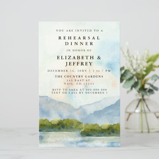 Budget Mountains Lake Probe Dinner Einladung (Stehend Vorderseite)