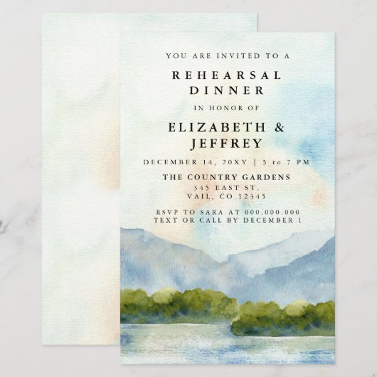 Budget Mountains Lake Probe Dinner Einladung (Vorne/Hinten)