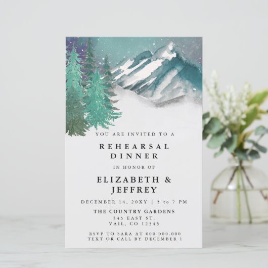 Budget Mountains Pine Probe Abendessen Einladung (Stehend Vorderseite)