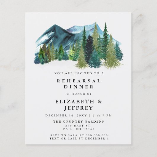 Budget Mountains Pine Probe Abendessen Einladung (Vorderseite)