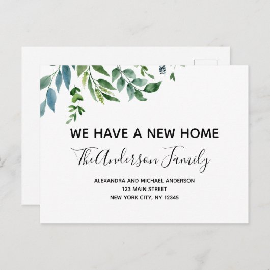 Budget Moving Announcement Frühjahr Grüne Postcar Postkarte (Vorne/Hinten)