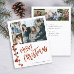 Budget Multi 6 Foto Frohe Weihnachtskarte<br><div class="desc">Modern stilvoll Merry Christmas Rot handgeschriebene Kalligrafieschrift 6 Fotos einfache, weiße BUDGET Urlaubskarte mit personalisiertem Text auf beiden Seiten mit einem Aquarellholz-Beeren-Zweig. BITTE BEACHTEN SIE, dass die Hintergrund- und Skriptfarben editierbar sind. Sie können eine dieser Einstellungen ändern, nachdem Sie unter dem IT-Menü PERSONALISIEREN die Option CUSTOMIZE ausgewählt haben. Wenn Sie...</div>