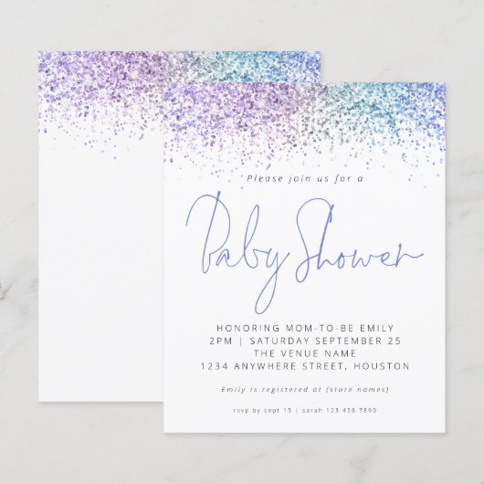 Budget Multicolor Glitzer Kinderdusche Einladung (Vorne/Hinten)