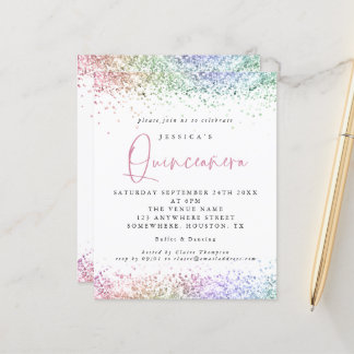Budget Multicolor Glitzer Quinceanera Einladung