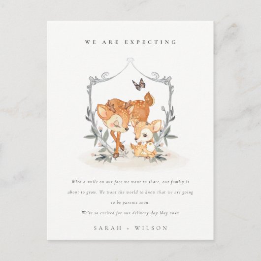 Budget Mum Deer Fawn Flora Wappen Ankündigung Postkarte (Vorderseite)