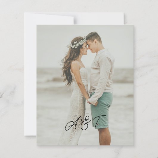 Budget names script overlay photo wedding invite (Rückseite)