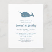Budget Narwhal Ocean Blue 1. Geburtstag Einladung (Vorderseite)