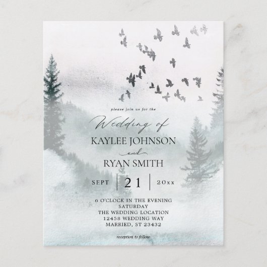 Budget Nature, Forest & Birds Wedding Flyer (Vorne)