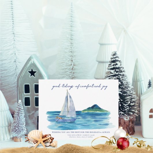 Budget Nautic Coastal Watercolor Weihnachtskarte Flyer