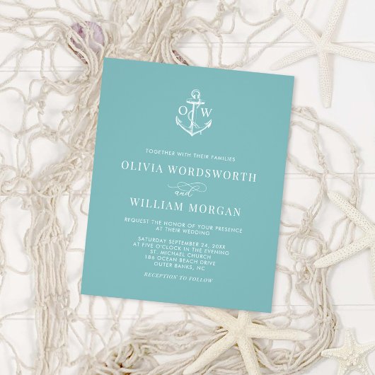 Budget Nautical Anchor Sea Glass Blue Wedding Flyer