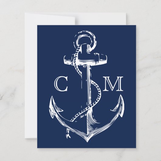Budget Nautical Anchor White Wedding Einladung (Rückseite)