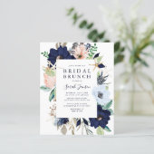 Budget Nautical Blue Floral Bridal Brunch Einladun (Stehend Vorderseite)