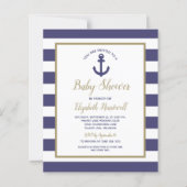 Budget Nautical Navy Blue Boys Baby Shower Invite (Vorderseite)