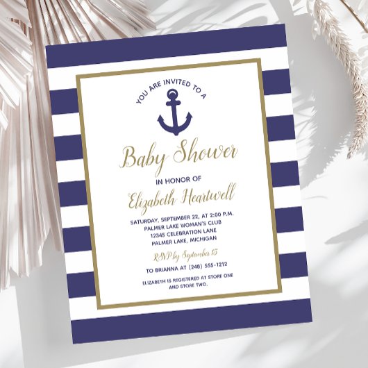 Budget Nautical Navy Blue Boys Baby Shower Invite