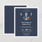 Budget nautische Marine weiße Hochzeit Einladung (Vorne/Hinten)