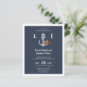 Budget nautische Marine weiße Hochzeit Einladung (Stehend Vorderseite)