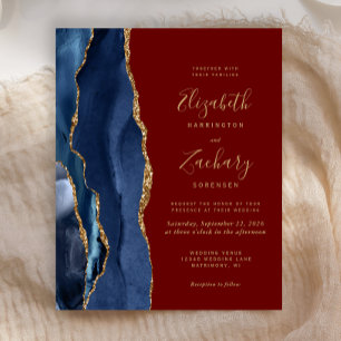 Budget Navy Blau Achat Burgund Hochzeits-Einladung