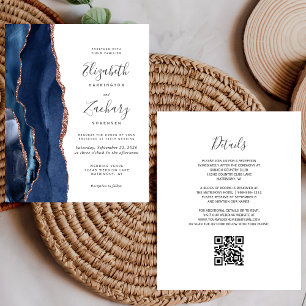 Budget Navy Blau Rosen Gold Achat QR Code Hochzeit