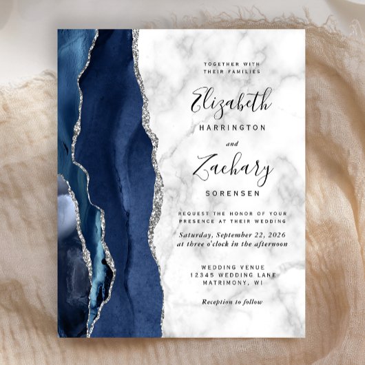 Budget Navy Blau Silber Achat Marmor Hochzeit