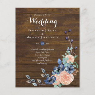 Budget Navy Blau und Koralle Hochzeit Waldland Flyer