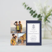 Budget Navy Blue 4 Fotos Nautical Wedite Einladung (Stehend Vorderseite)
