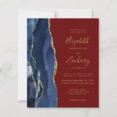 Budget Navy Blue Agate Burgundy Einladung Hochzeit (Vorderseite)