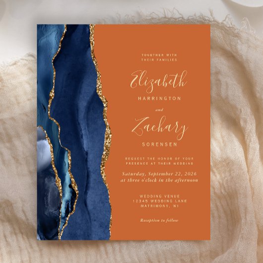 Budget Navy Blue Agate Burnt Orange Wedite
