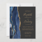 Budget Navy Blue Agate Dark Wedding Einladung (Vorderseite)