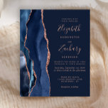 Budget Navy Blue Agate Rose Goldene Hochzeit Einla<br><div class="desc">Die links Seite dieses eleganten,  modernen Hochzeitseinladens besticht durch eine marineblau-blaue Aquarellgrenze,  die mit Imitaten Rose Gold Glitzer bestickt ist. Der anpassbare Text verbindet Rose-Rosa-Handschrift mit Copperplate und kursiven Schriftart auf marinebasischem Hintergrund. Auf der Rückseite ist ein passendes marineblau-blaues und goldfarbenes Dekor mit Rose.</div>