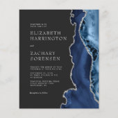 Budget Navy Blue Agate Silver Wedding Einladung (Vorderseite)