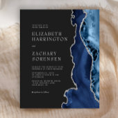 Budget Navy Blue Agate Silver Wedding Einladung