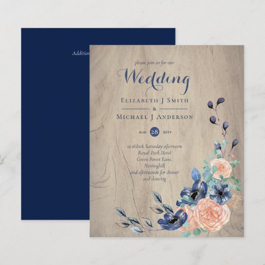 Budget Navy Blue and Coral Wedding Woodland (Vorne/Hinten)