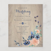 Budget Navy Blue and Coral Wedding Woodland (Vorderseite)