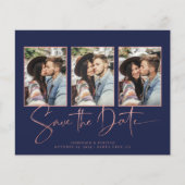 BUDGET Navy Blue Art Deco Rose Gold Save the Date (Vorderseite)