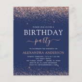 Budget Navy Blue Birthday Rose Gold Pink Glitzer Flyer (Vorne)