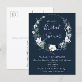 Budget Navy Blue Botanical Floral Brautparty Einladungspostkarte