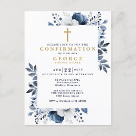 Budget Navy Blue Botanical Modern Confirmation Postkarte