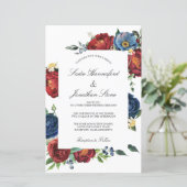 Budget Navy Blue Burgundy Red Wedding Einladung (Stehend Vorderseite)