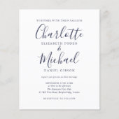 Budget Navy Blue Chic Script Einladung (Vorderseite)