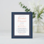 Budget Navy Blue Coral Bridal Dusche Einladung (Stehend Vorderseite)