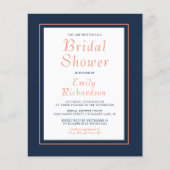 Budget Navy Blue Coral Bridal Dusche Einladung (Vorderseite)