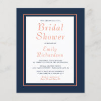 Budget Navy Blue Coral Bridal Dusche Einladung