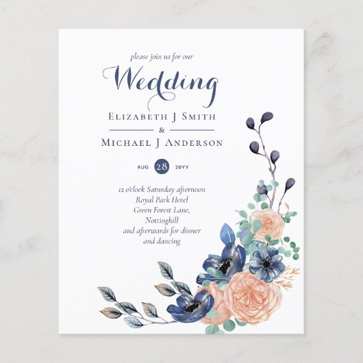 Budget Navy Blue Coral Floral Wedites (Vorderseite)