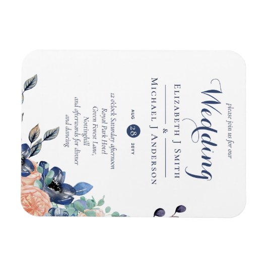 Budget Navy Blue Coral Floral Wedites Magnet (Horizontal)