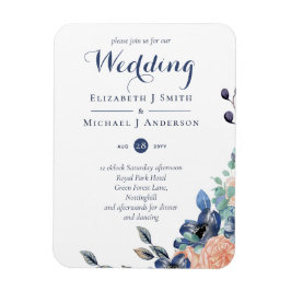Budget Navy Blue Coral Floral Wedites Magnet
