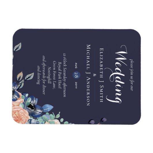 Budget Navy Blue Coral Floral Wedites Magnet (Horizontal)